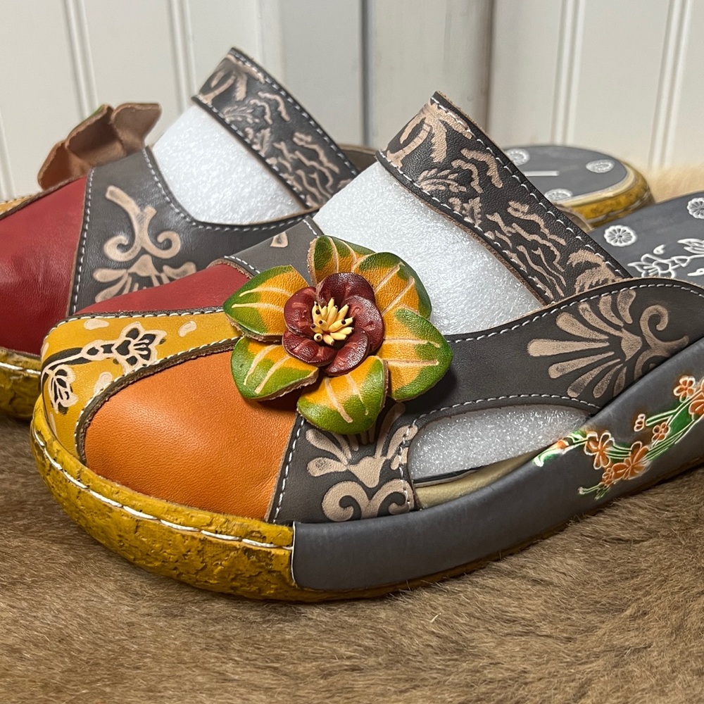 Boho Floral Clog Sandals 10 Hippie - Picture 5 of 9